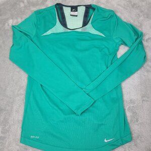 Nike Dri Fit Long Sleeve Running Shirt‎ Teal Breathable  Mesh Womens Small Small